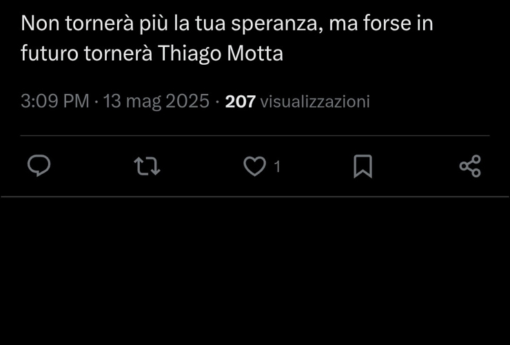 Il tweet che riguarda Thiago Motta - Screen X - Ilromanista.it