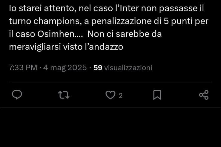 Lo screen che riguarda Osimhen - Foto X - Ilromanista.it
