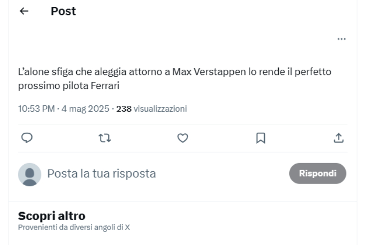 Post ironico su Verstappen