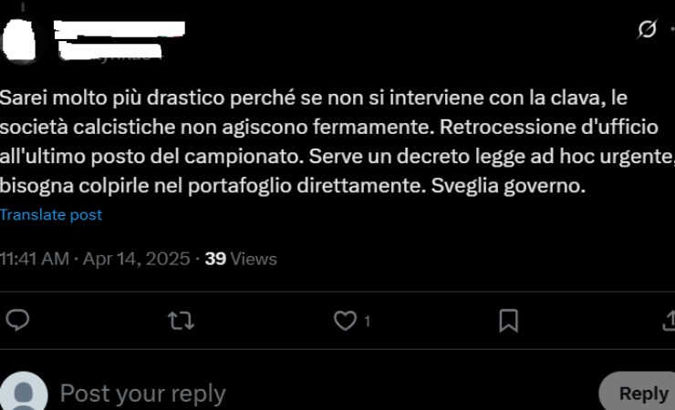 La rabbia di un utente sugli scontri prima del Derby
