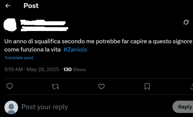 Un anno di squalifica per Zaniolo 