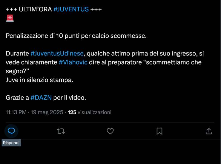 Un tweet di un utente sulla penalizzazione della Juventus - Ilromanista.it