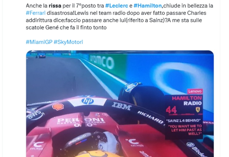 Post polemico su Hamilton e Leclerc