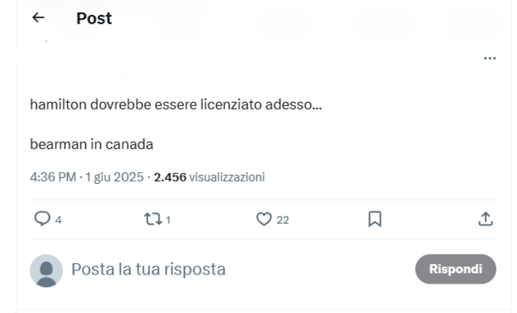 Hamilton licenziato in vista del GP del Canada