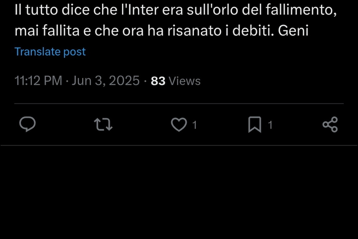 Il tweet che riguarda l'Inter - Screen X - Ilromanista.it