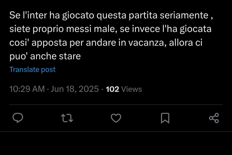 Il tweet che riguarda l'Inter - Screen X - Ilromanista.it