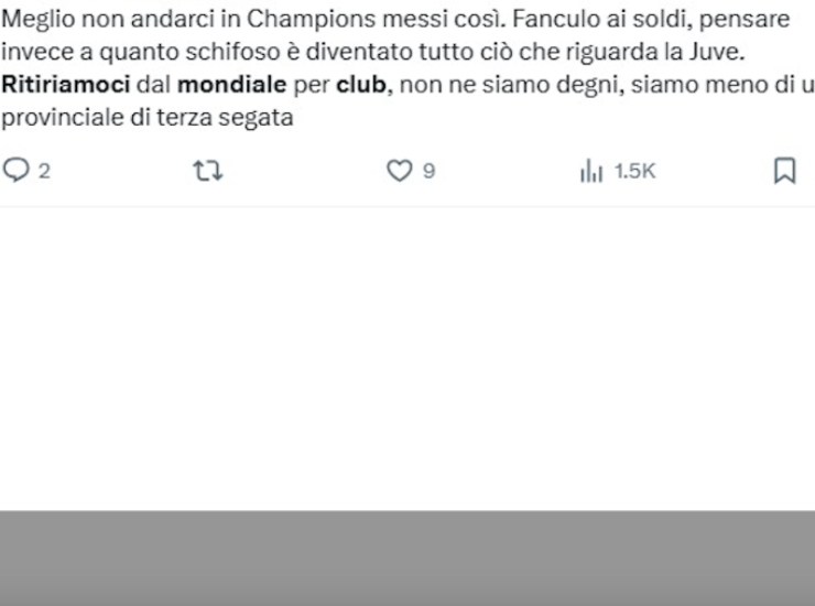 Il tweet di un utente sulla situazione della Juventus - Ilromanista.it