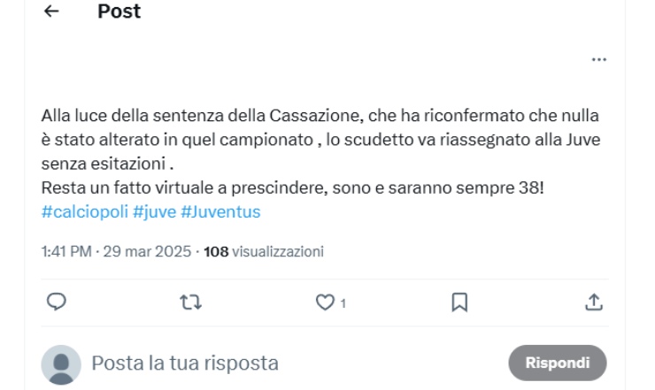 Lo scudetto da assegnare alla Juve
