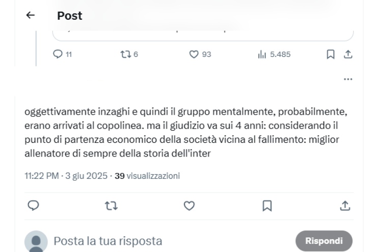 Il post su Inzaghi scatena il dibattito