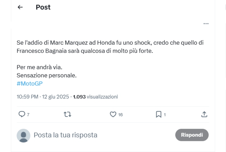 Bagnaia via a fine stagione
