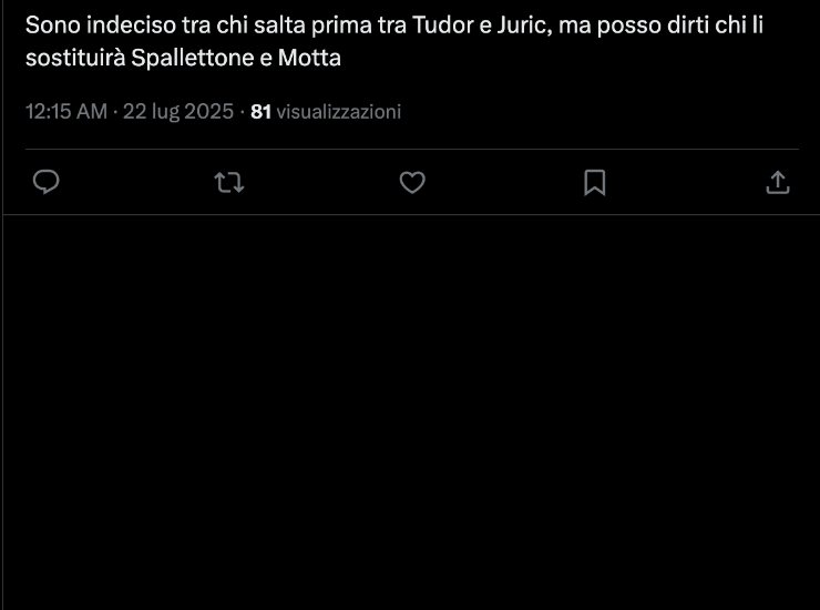 Il commento di un utente su X sul futuro di Tudor - Ilromanista.it