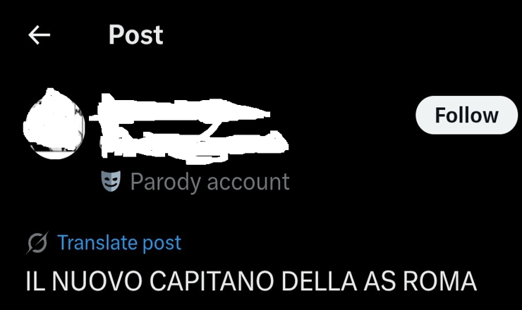 Il tweet che riguarda il capitano della Roma - Screen X - Ilromanista.it