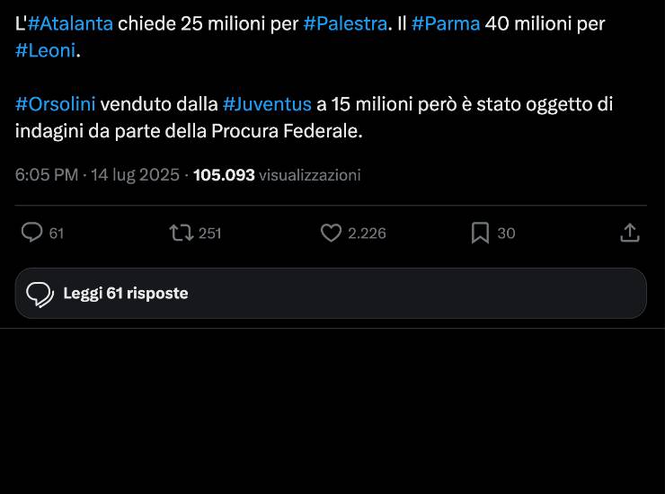 Il tweet di un utente su X sul caso plusvalenze - Ilromanista.it