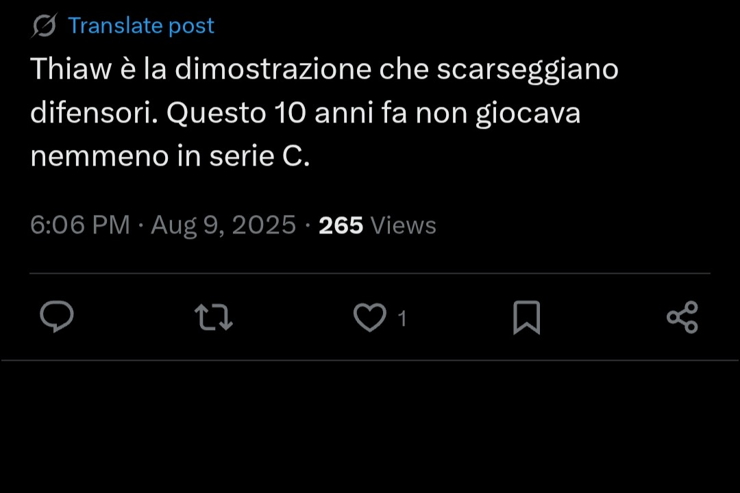 Il tweet che riguarda il giocatore del Milan - Screen X - Ilromanista.it