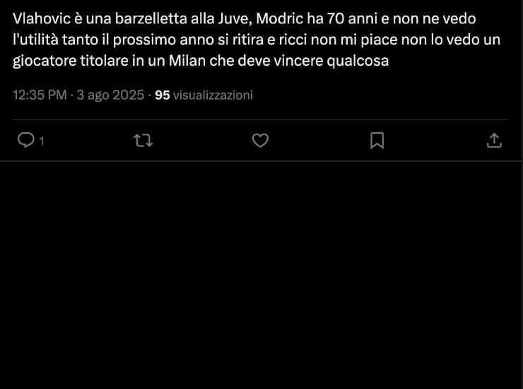 Un utente si esprime così sul mercato del Milan - X - Ilromanista.it