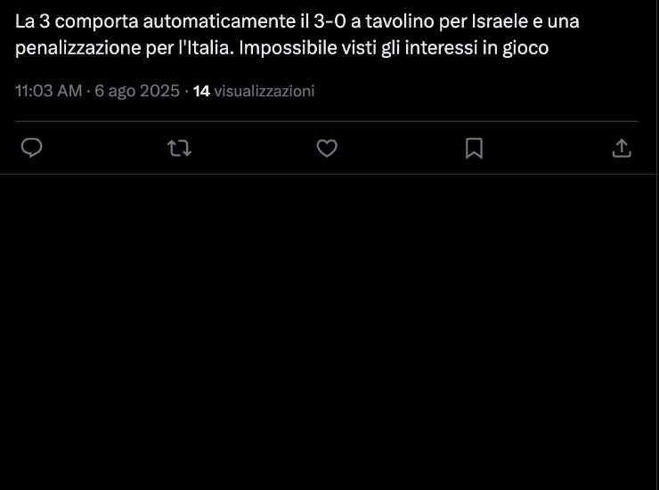 Un utente su X parla del prossimo match tra Italia e Israele - Ilromanista.it