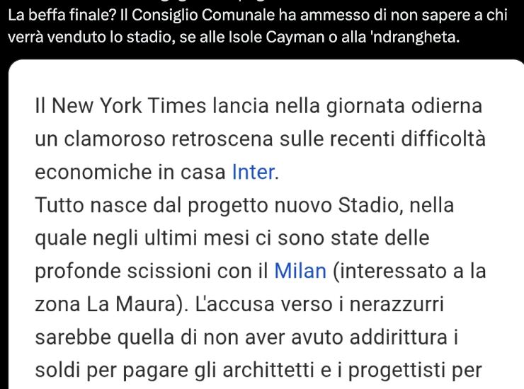 Un utente su X contro l'Inter - Ilromanista.it
