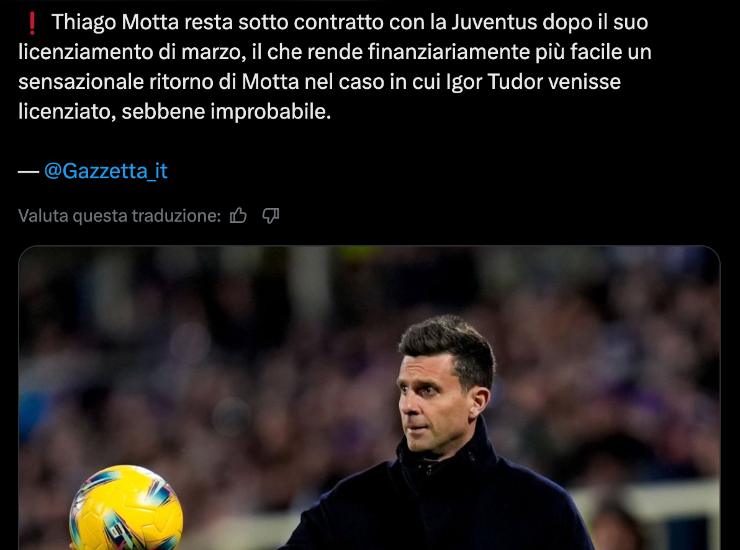 La notizia della Gazzetta dello Sport riportata su X da una pagina sulla Juventus - Ilromanista.it
